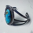 Vintage Southwestern Sterling Silver Turquoise Large Center Split Cuff Bracelet