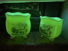Story City Iowa Public School Antique 1900s Custard Uranium Glass Cream   Sugar