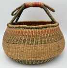 Vintage Bolga Basket Large Handwoven African Market Basket Wrapped Handle