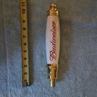 Budweiser Beer Tap Handle Draft Pull Knob White gold W  Red Script Breweriana