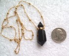 Miniature Black Onyx Gemstone Perfume Bottle Pendant Chain Necklace - Empty 