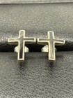 New Condition Sterling Silver Black Enamel Cross Earrings