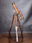 Vintage Brass And Wood  Nautical Telescope Spyglass On 14    To 22    Tripod