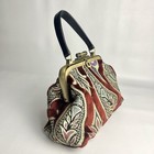 Vtg Maxximum Velvet Tapestry Clutch Purse Genuine Leather Gold Satin Lining