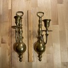 Vintage Solid Brass Single Arm Candle Wall Sconces Ornate Scrollingarms Set Of 2