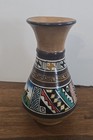 Cusco Peru Art Pottery Hand Painted Patterned Vase 4 5  Vintage Decor Signed