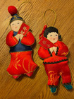 Vintage Chinese Boy   Girl Silk Double Sided Flat Doll Ornaments