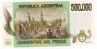 Argentina P-309 500000 500 000 Pesos Serie R Replacement Low Serie Unc Rare
