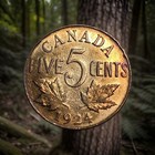 1924 Canada 5 Cents - Higher Grade -  Golden Toned  - C00383