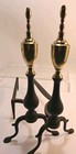Vtg Matching Pair Of Fireplace Andirons Brass  cast Iron  Read Look Labeled L r