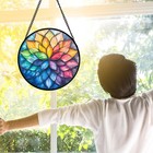 Stained Glass Window Hanging  Colorful Flower Petals Sun Catchers Diamond Gla   