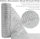 Silver Glitter Christmas Tree Ribbon - 10 Inch Wide Mesh Fabric  10 Yards For Tr