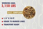 1 4  X 10  Grade 70 Transport Binder Chain Trailer Safety 3 150 Lbs  chain Only 
