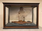 Antique American Paddle Wheeler Encased Model Ship Boat Maritime Diorama