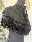 Antique 1880s Black Brocade Beaded Fringe Cape Shawl As Is Tlc