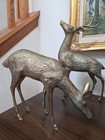 Vintage Large Brass Deer Pair Stag Buck Grazing Doe Mcm Fallow Deer Figurines