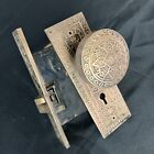 Antique Solid Brass Victorian Eastlake Lock Door Knob   Backplate 1900   s