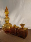     vintage Empoli Italian Glass Set Corset Shape Amber Genie Bottle Decanter Old