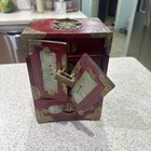 Vintage Chinese Shanghai Rosewood Jade Brass   Silk Jewelry Box