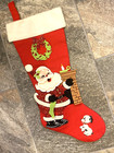 50 s Vtg Christmas Bucilla Felt Sequin Santa Stocking lg 23 -completed-pristine 
