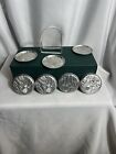 Vintage Mid-century Aluminum Floral Coasters With Carrier holder Set Of 7