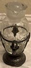 Antique Simpson Hall Miller Quadruple Plate Etched Glass Pitcher Carafe 9    Tall
