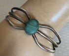 Vintage Native American Sterling Silver Malachite Cuff Bracelet Signed Arrow