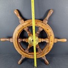 Vintage 17  Wooden Ship Steering Wheel W Brass Hub Nautical Boat Marine Wall Dec