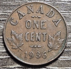 1936 Canada 1 Cent Penny   King George V