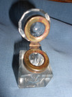Vintage Miniature Glass Ink Well With Brass Hinged Lid