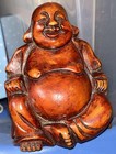 Vintage Happy Buddha Smiling Dark Wood Hand Carved Statue Handmade 10 