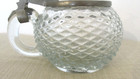 Antique 1872 Clear Glass Hobnail German Beer Stein W pewter Goat Ram