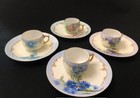 Set Of 4 Antique Silesia Fine Bone China  Lunch Plates And Cups With Extra Plate