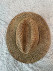 Stetson Woven Straw Fedora Hat With Brown Band     Vintage Western Style