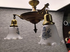 Antique Bryant 19th Century Victorian Art Nouveau Triple Arm Chandelier W shades