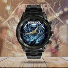 For Men Women Metallica Black Stainless Steel Watch Gne 3038 Gift Box Included