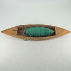 Vintage Wooden Weaving Boat Shuttle Loom Mill Textile W Bobbin Blue Thread 14 