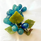 Vintage Blue Alabaster Marble Grapes Bunch Rare Carved Italy Green Stone Leaves