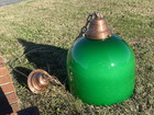 Rewired Antique Vtg Art Deco Pendant Light Copper   Green Glass Dome Industrial