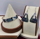 Vintage Mexican Boho Festival Jewelry Set Alpaca Inlay Bracelet Earrings Art