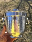 Vintage Mcm Mid Century Modern Mod Hammered Aluminum Ice Bucket Made In Italy