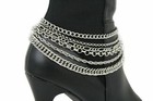Women Boot Bracelet Silver Metal Chain Anklet Shoe Multi Strands Day Night 2pcs