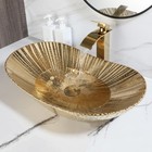 Oval Gold Ceramic Bathroom Basin Vessel Sink Mixer Faucet Tap Pop-up Drain Combo