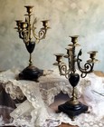 Pair Of Antique French Ormolu Marble Bronze Chandelabras Art Nouveau Candleholder