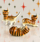 Vintage Japan Ceramic Tabby Cat Figurines Set Of 3 Mcm Striped Kitty Cats