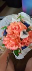 Artificial Flowers Wedding Bouquet Coral Navy Blue White Bridal Set