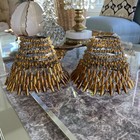 Set Of 2 Vintage Amber Glass Beaded Lamp Shades Metal Frame 4x5   