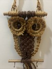 Vtg 1970s Macrame Owl On Branch Wall Hanging With Hooks  key Holder    15   x6    