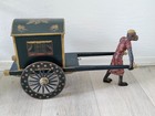 Vintage Japanese Cast Iron Monkey Pulling Rickshaw Hand Painted Decorative Cart