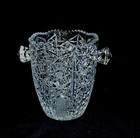 Vintage Cut Glass Lead Crystal  Hobstar Small Ice Bucket W handles Sawtooth Rim
